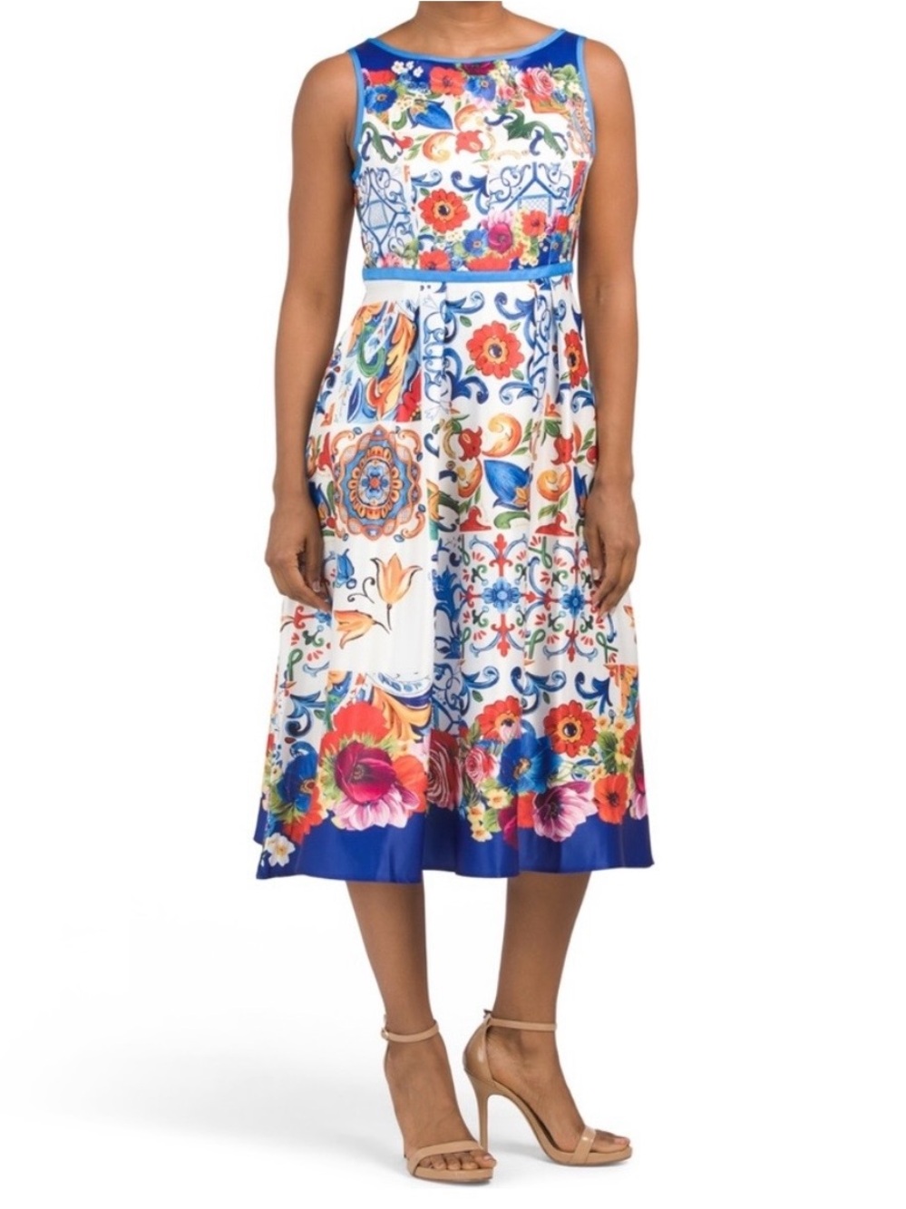 Dalia MacPhee Capri Tile Print Midi Dress With Pockets 2X NWT